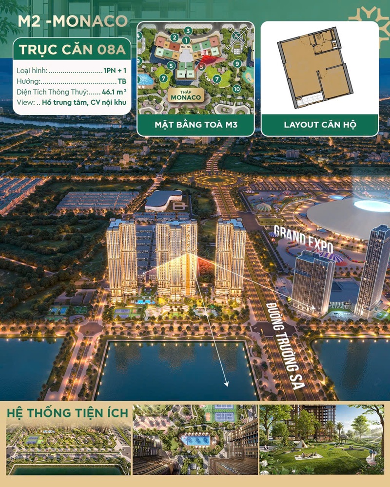 BÁN CĂN HỘ 1PN+ VIEW HỒ - TÒA MONACO VINHOMES CỔ LOA 